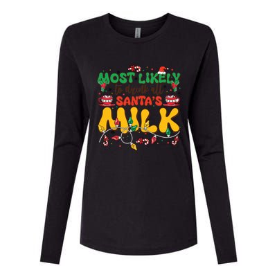 Funny Most Likely To SantaS Milk Christmas Gift Womens Cotton Relaxed Long Sleeve T-Shirt