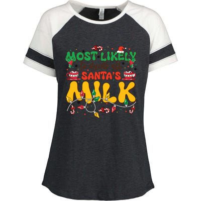 Funny Most Likely To SantaS Milk Christmas Gift Enza Ladies Jersey Colorblock Tee