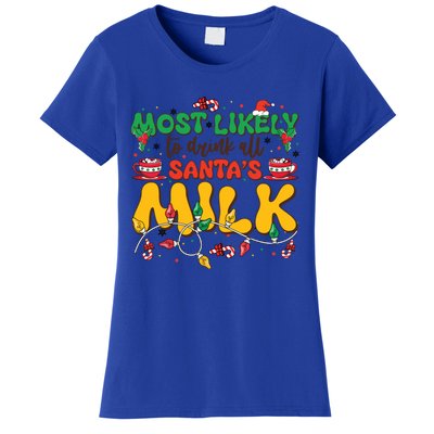 Funny Most Likely To SantaS Milk Christmas Gift Women's T-Shirt