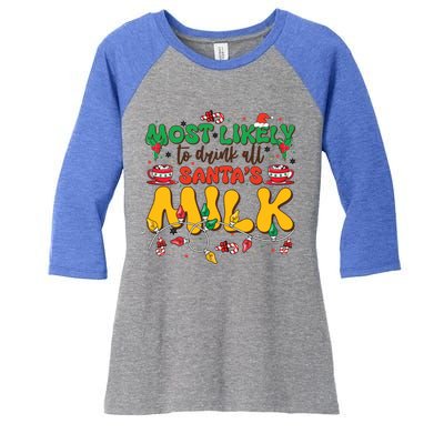 Funny Most Likely To SantaS Milk Christmas Gift Women's Tri-Blend 3/4-Sleeve Raglan Shirt