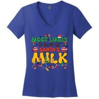 Funny Most Likely To SantaS Milk Christmas Gift Women's V-Neck T-Shirt