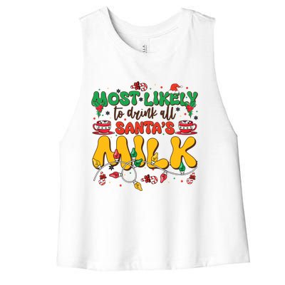 Funny Most Likely To SantaS Milk Christmas Gift Women's Racerback Cropped Tank