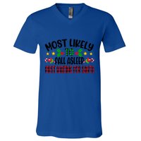 Funny Most Likely To Fall Asleep First Waiting For Santa Cool Gift V-Neck T-Shirt