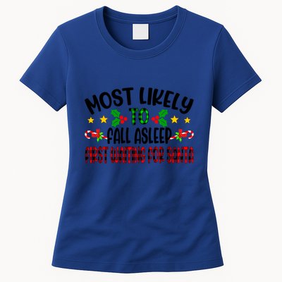 Funny Most Likely To Fall Asleep First Waiting For Santa Cool Gift Womens T-Shirt