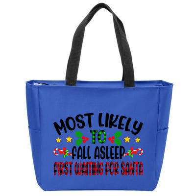 Funny Most Likely To Fall Asleep First Waiting For Santa Cool Gift Zip Tote Bag