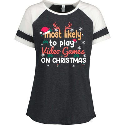 Funny Most Likely To Play Video Games On Christmas Family Cute Gift Enza Ladies Jersey Colorblock Tee