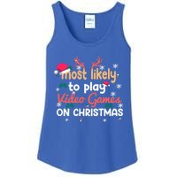 Funny Most Likely To Play Video Games On Christmas Family Cute Gift Ladies Essential Tank