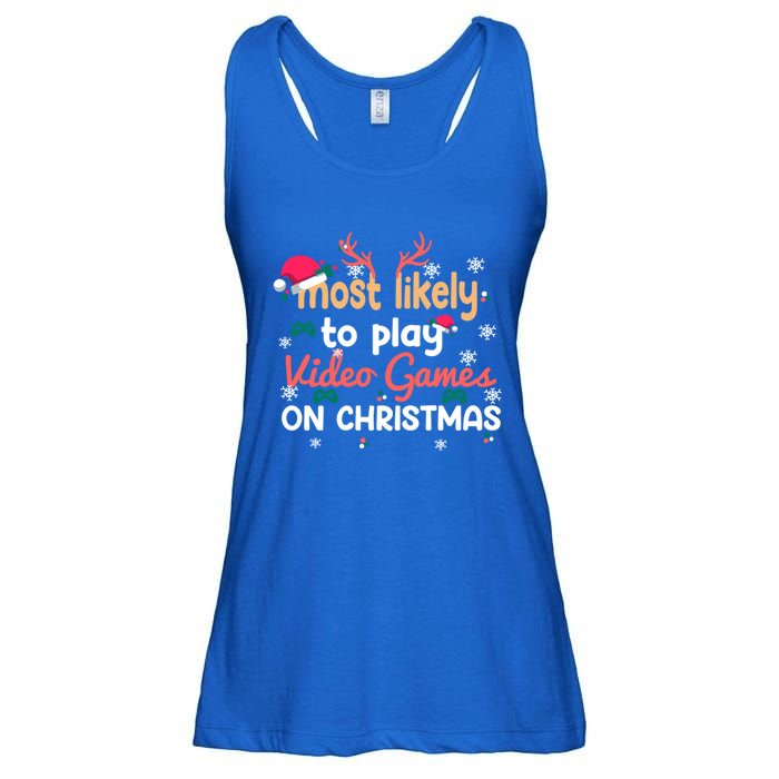 Funny Most Likely To Play Video Games On Christmas Family Cute Gift Ladies Essential Flowy Tank