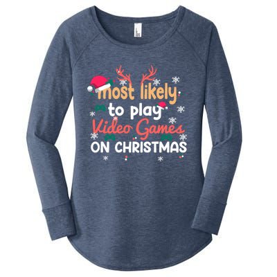 Funny Most Likely To Play Video Games On Christmas Family Cute Gift Women's Perfect Tri Tunic Long Sleeve Shirt