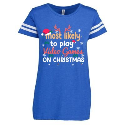 Funny Most Likely To Play Video Games On Christmas Family Cute Gift Enza Ladies Jersey Football T-Shirt