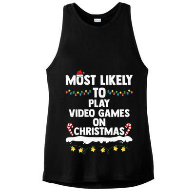 funny Most Likely To Play Video Games On Christmas Ladies PosiCharge Tri-Blend Wicking Tank