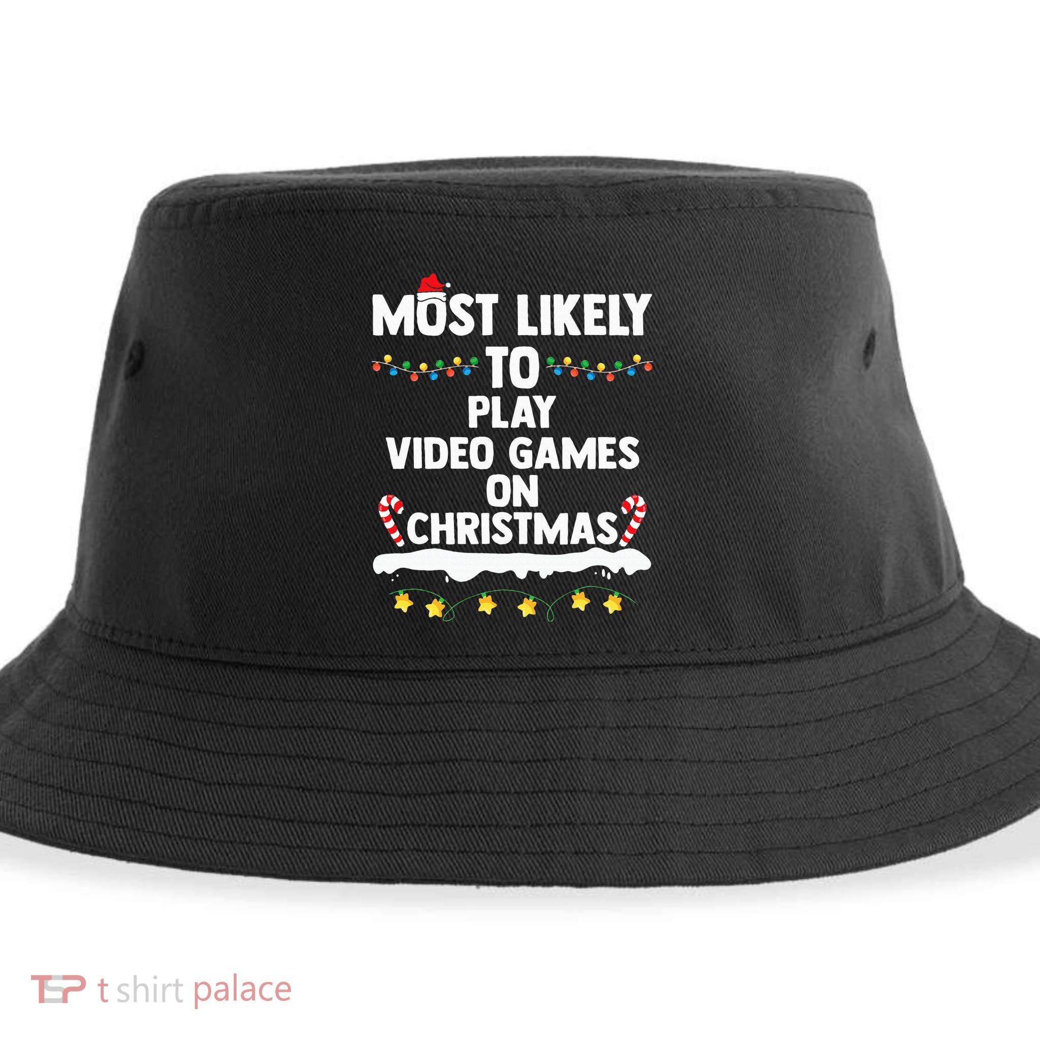funny Most Likely To Play Video Games On Christmas Sustainable Bucket Hat