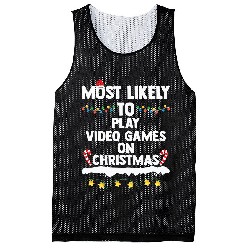 funny Most Likely To Play Video Games On Christmas Mesh Reversible Basketball Jersey Tank