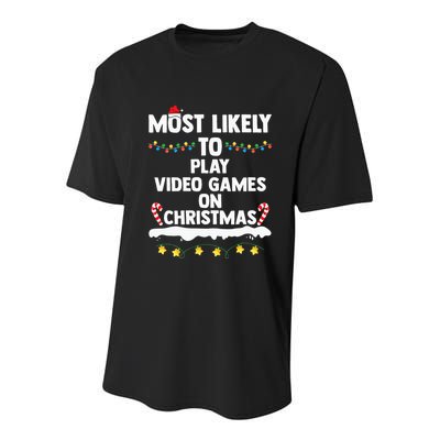 funny Most Likely To Play Video Games On Christmas Youth Performance Sprint T-Shirt