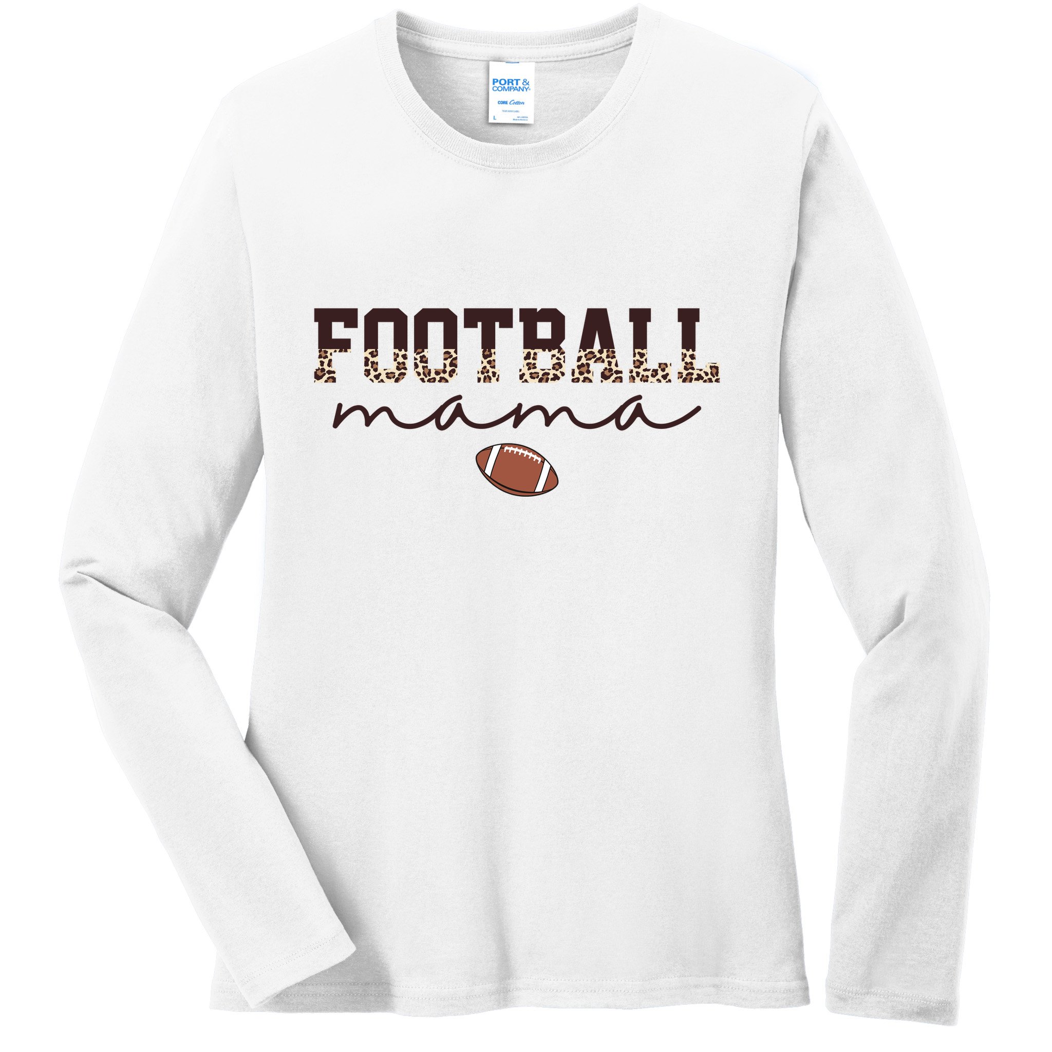 Football Mama Leopard Ladies Long Sleeve Shirt