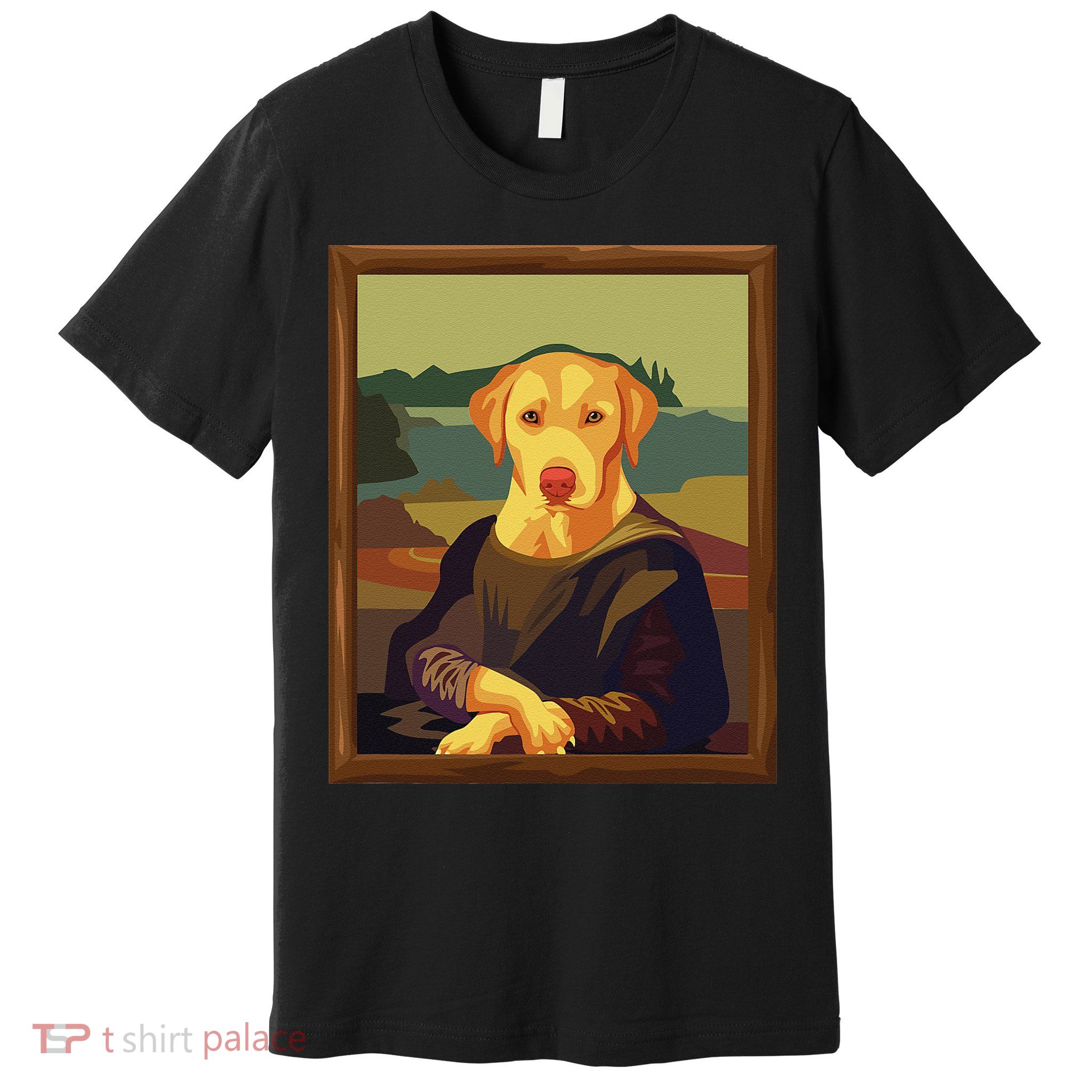 Funny Mona Lisa Yellow Lab Dog Art Parody Premium T-Shirt