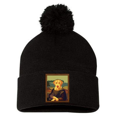 Funny Mona Lisa Yellow Lab Dog Art Parody Pom Pom 12in Knit Beanie