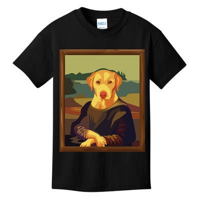 Funny Mona Lisa Yellow Lab Dog Art Parody Kids T-Shirt