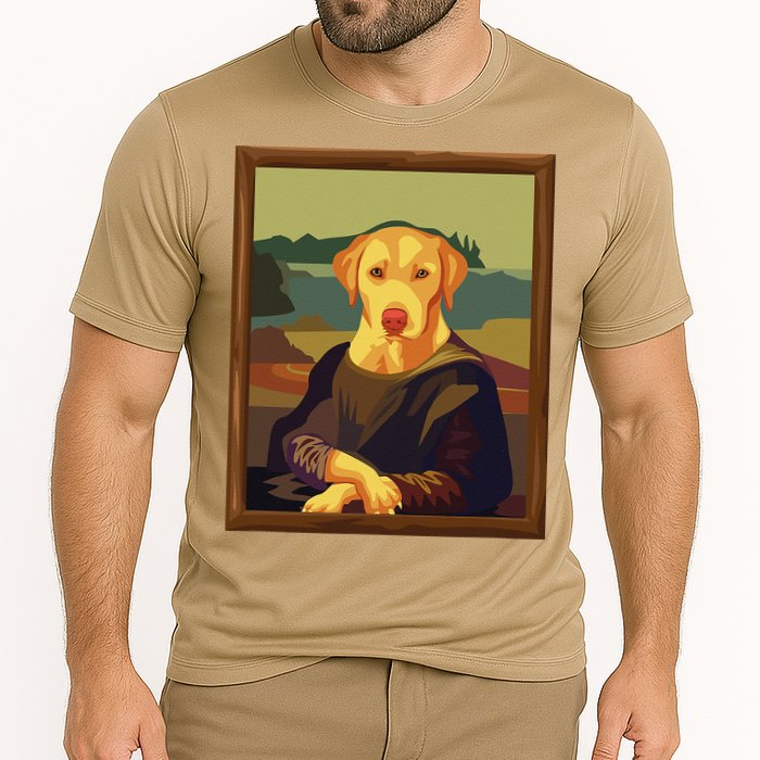 Funny Mona Lisa Yellow Lab Dog Art Parody Cooling Performance Crew T-Shirt