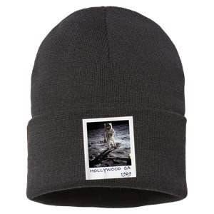 Fake Moon Landing Hoax Conspiracy Theory Funny Sustainable Knit Beanie