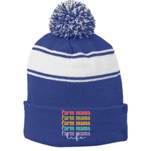 Farm Mama Life Farm Mother Proud Farmer Gift Stripe Pom Pom Beanie