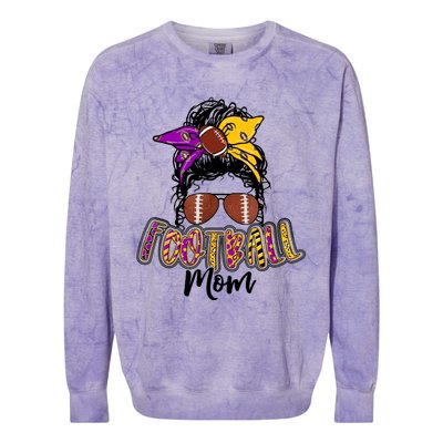 Football Mom Life Leopard Messy Bun Player Colorblast Crewneck Sweatshirt