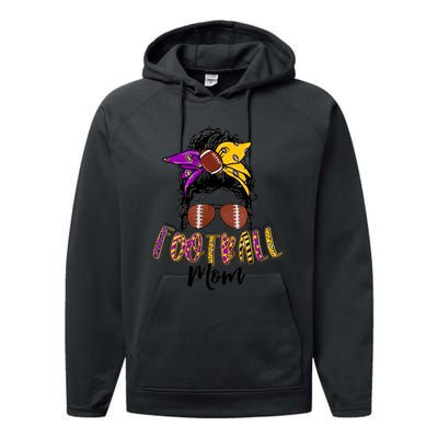 Football Mom Life Leopard Messy Bun Player Performance Fleece Hoodie