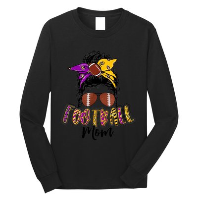 Football Mom Life Leopard Messy Bun Player Long Sleeve Shirt