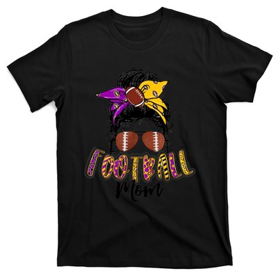 Football Mom Life Leopard Messy Bun Player T-Shirt