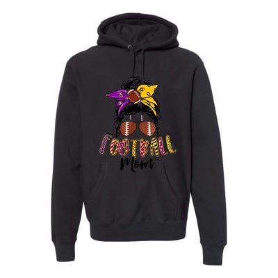 Football Mom Life Leopard Messy Bun Player Premium Hoodie