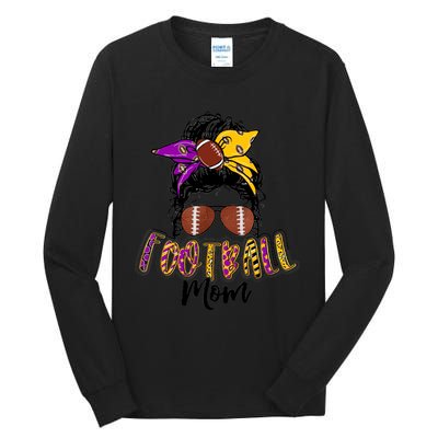 Football Mom Life Leopard Messy Bun Player Tall Long Sleeve T-Shirt