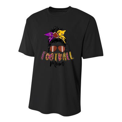 Football Mom Life Leopard Messy Bun Player Youth Performance Sprint T-Shirt