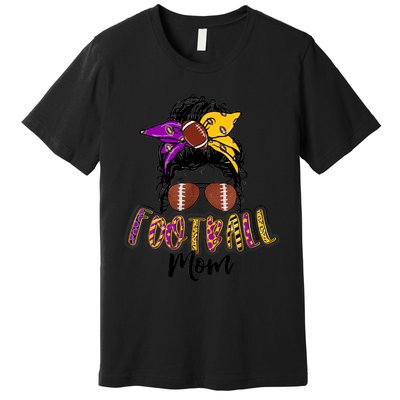 Football Mom Life Leopard Messy Bun Player Premium T-Shirt