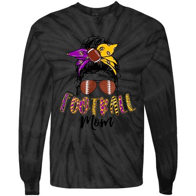 Football Mom Life Leopard Messy Bun Player Tie-Dye Long Sleeve Shirt