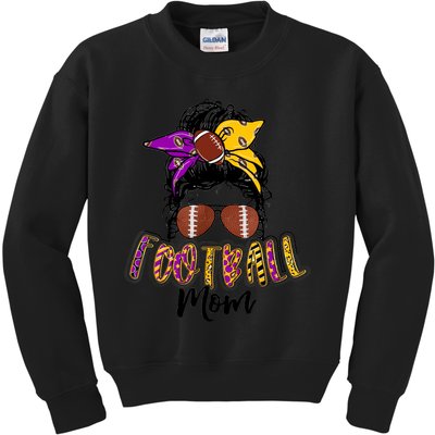 Football Mom Life Leopard Messy Bun Player Kids Sweatshirt