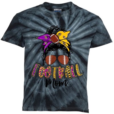 Football Mom Life Leopard Messy Bun Player Kids Tie-Dye T-Shirt