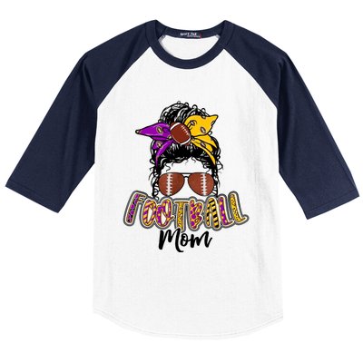 Football Mom Life Leopard Messy Bun Player Baseball Sleeve Shirt