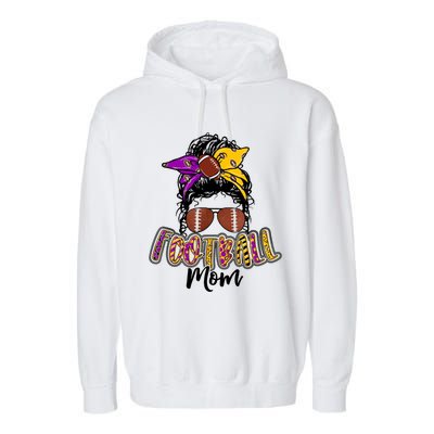 Football Mom Life Leopard Messy Bun Player Garment-Dyed Fleece Hoodie