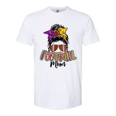 Football Mom Life Leopard Messy Bun Player Softstyle CVC T-Shirt