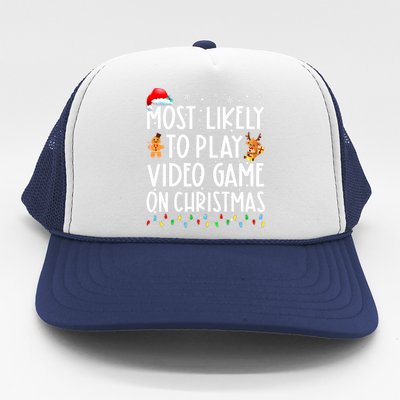 Funny Most Likely Play Video Game On Christmas Santa Gaming Trucker Hat