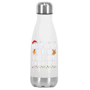 Funny Most Likely Play Video Game On Christmas Santa Gaming Stainless Steel Insulated Water Bottle