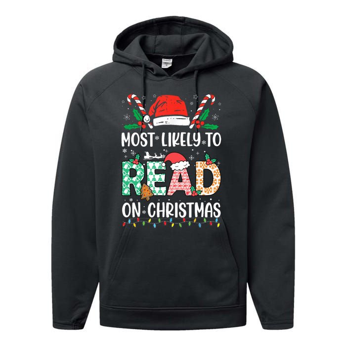 Funny Most Likely To Read Books On Christmas Funny Christmas Performance Fleece Hoodie