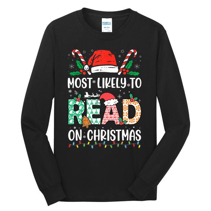 Funny Most Likely To Read Books On Christmas Funny Christmas Tall Long Sleeve T-Shirt