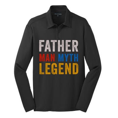 Father Myth Legend Dad Daddy Fathers Day Gift Silk Touch Performance Long Sleeve Polo