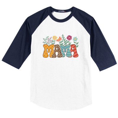 Floral Mama Leopard Gift For Mother's Day Baseball Sleeve Shirt