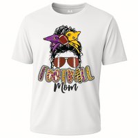 Football Mom Life Leopard Messy Bun Player Cooling Performance Crew T-Shirt