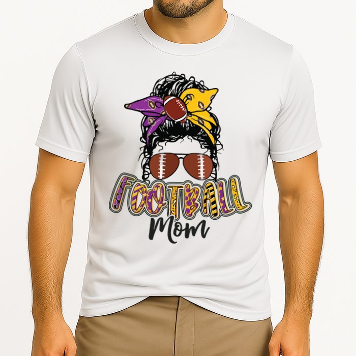 Football Mom Life Leopard Messy Bun Player Cooling Performance Crew T-Shirt