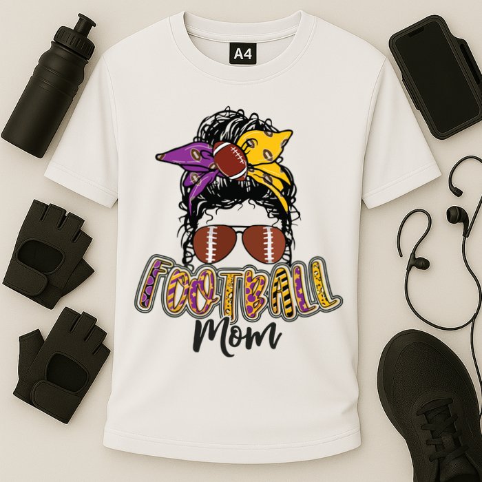 Football Mom Life Leopard Messy Bun Player Cooling Performance Crew T-Shirt