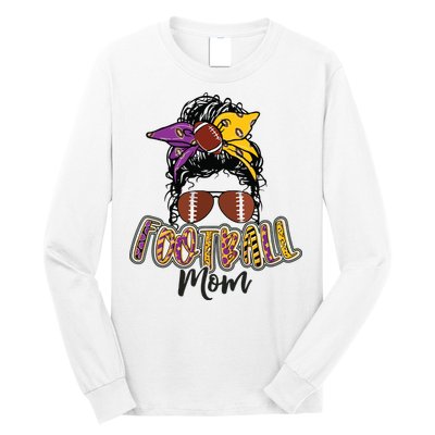 Football Mom Life Leopard Messy Bun Player Long Sleeve Shirt