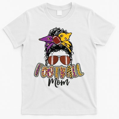 Football Mom Life Leopard Messy Bun Player T-Shirt
